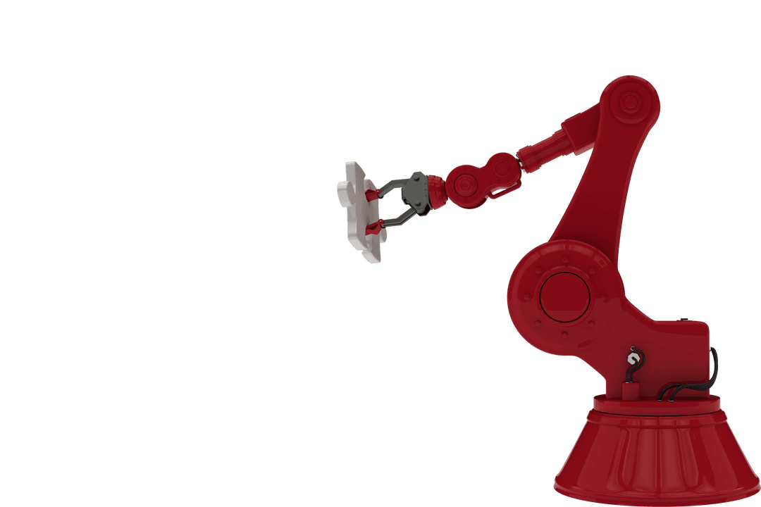 Transparent Red Robotic Arm Holding Puzzle Piece