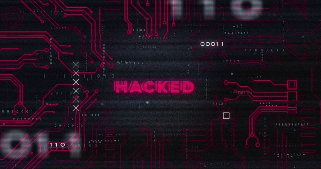 Digital Hacked Alert on Circuit Board Background