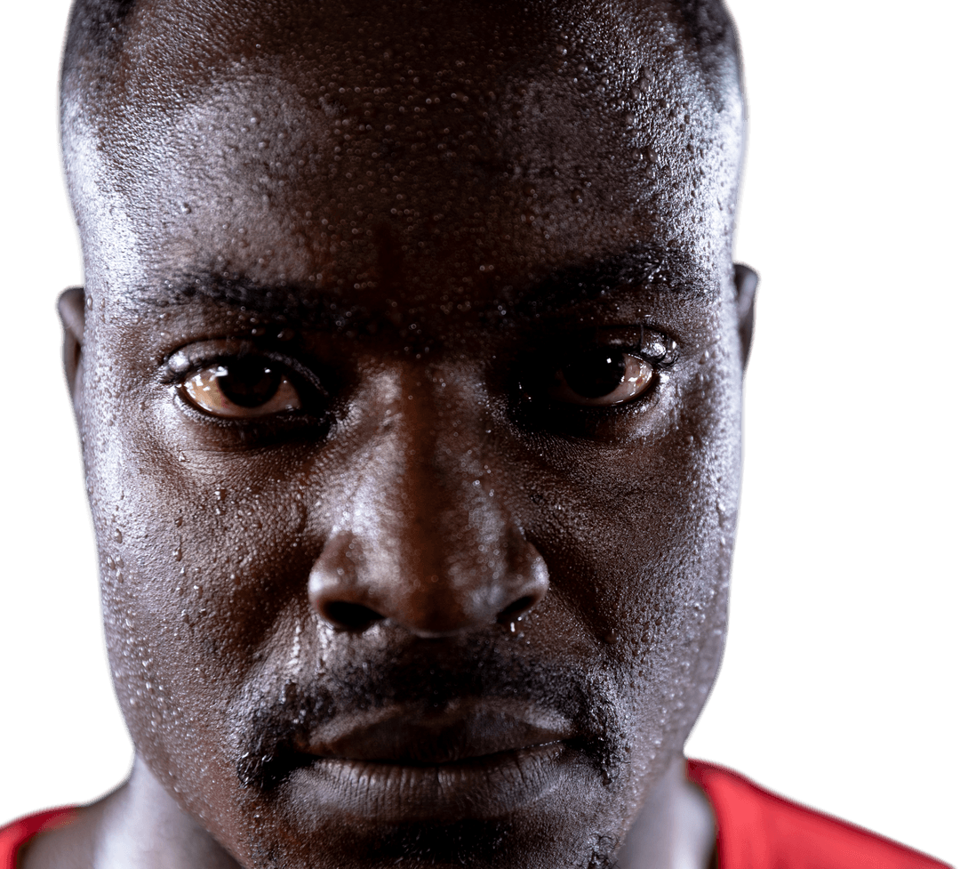 Transparent Insightful Athlete Sweating Post Workout Determined Face