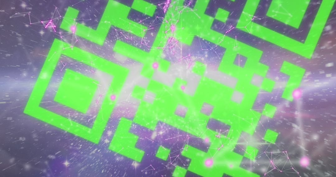 Colorful Glowing QR Code in Digital Galaxy Environment