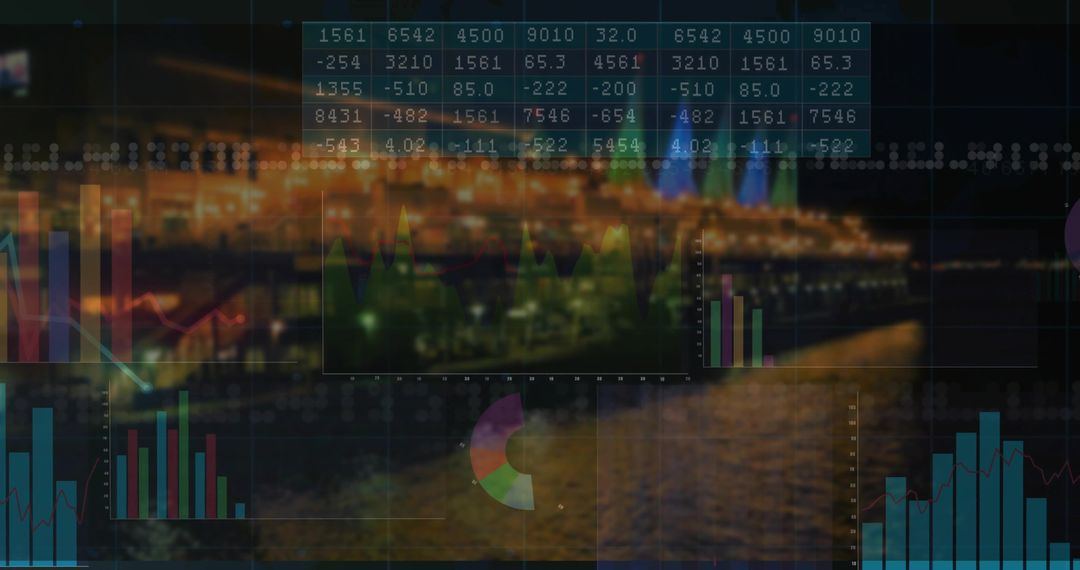 Data Analytics Visualization Over Night Cityscape