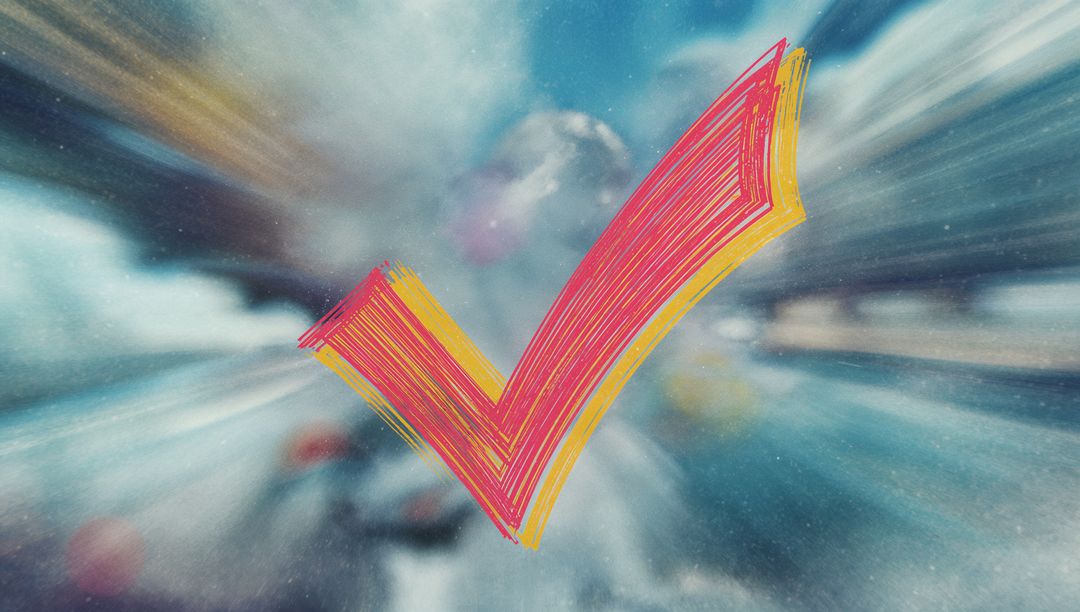 Dynamic Check Mark with Motion Blur and Light Streaks