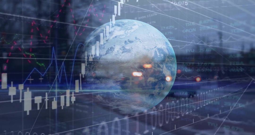 Global Financial Data and Earth with City Skyline