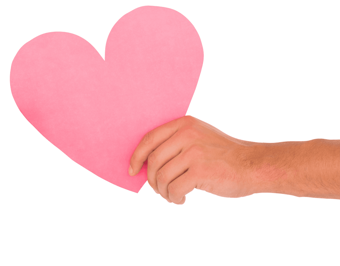 Hand Holding Pink Heart on Transparent Background Symbolizing Love Gesture