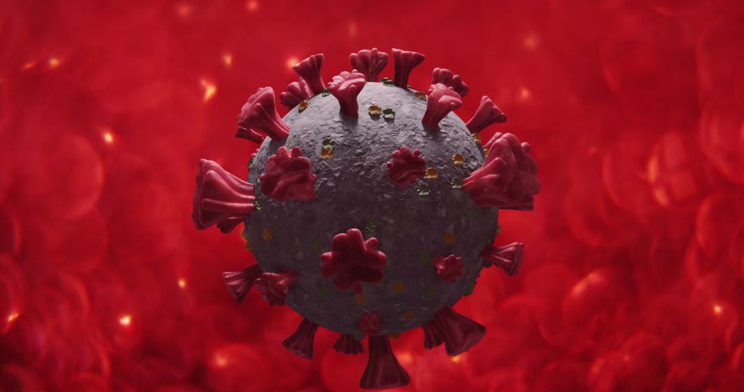 3D Coronavirus Cell with Red Blood Cells in Background