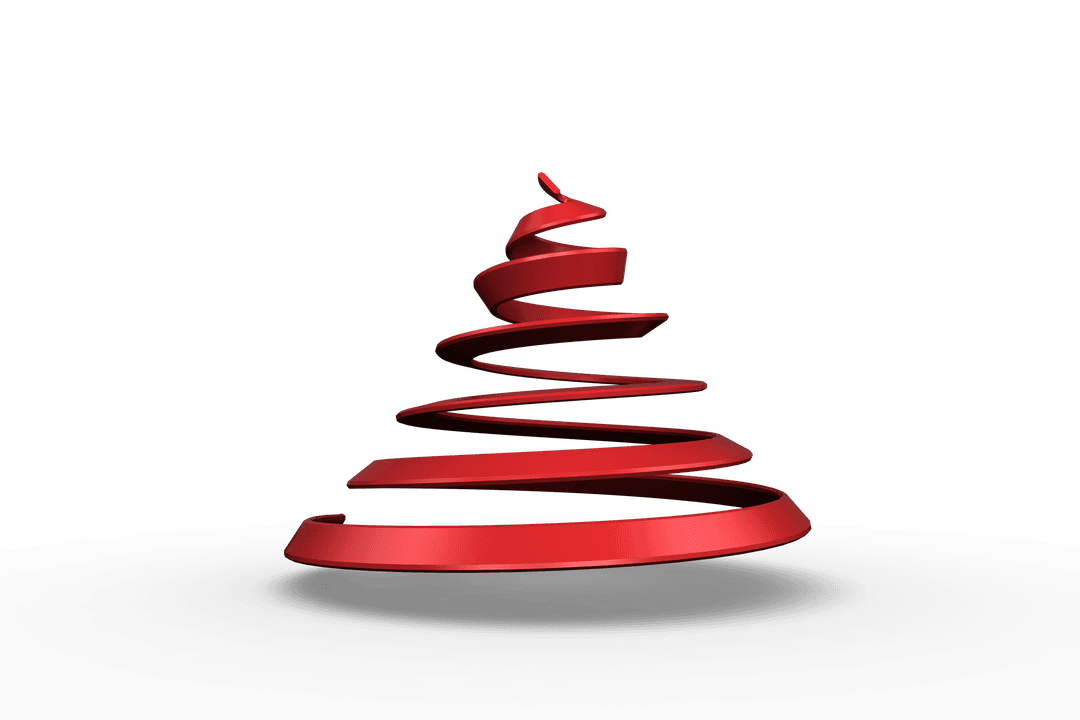 Abstract Red Ribbon Christmas Tree with Transparent Background