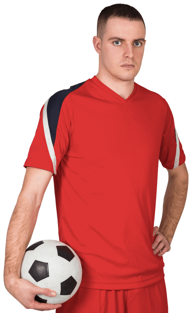 Transparent Football Player Holding Ball Staring Confidently