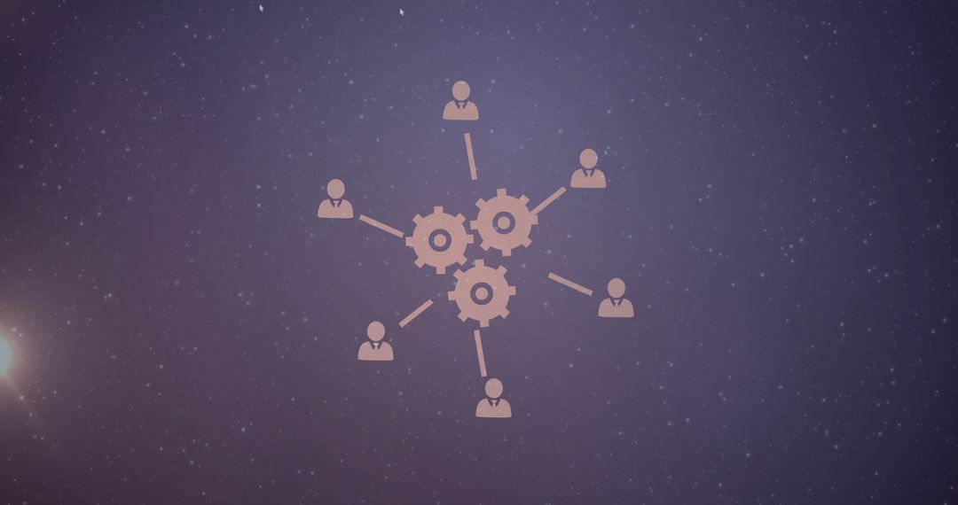 Network Diagram with Interconnected Gears and People Icons