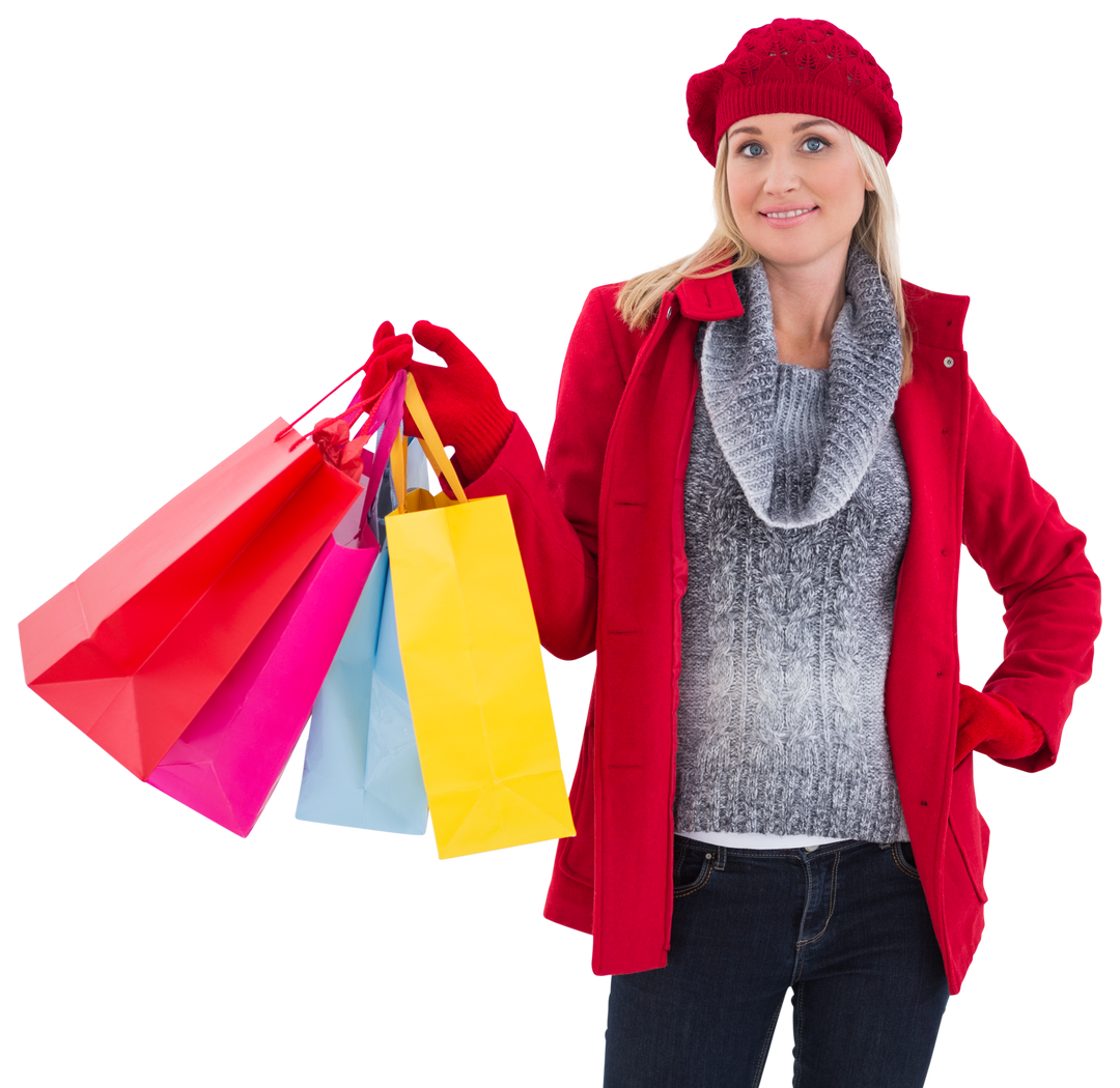 Blonde Woman in Winter Clothes With Shopping Bags on Transparent Background - Download Free Stock Images Pikwizard.com