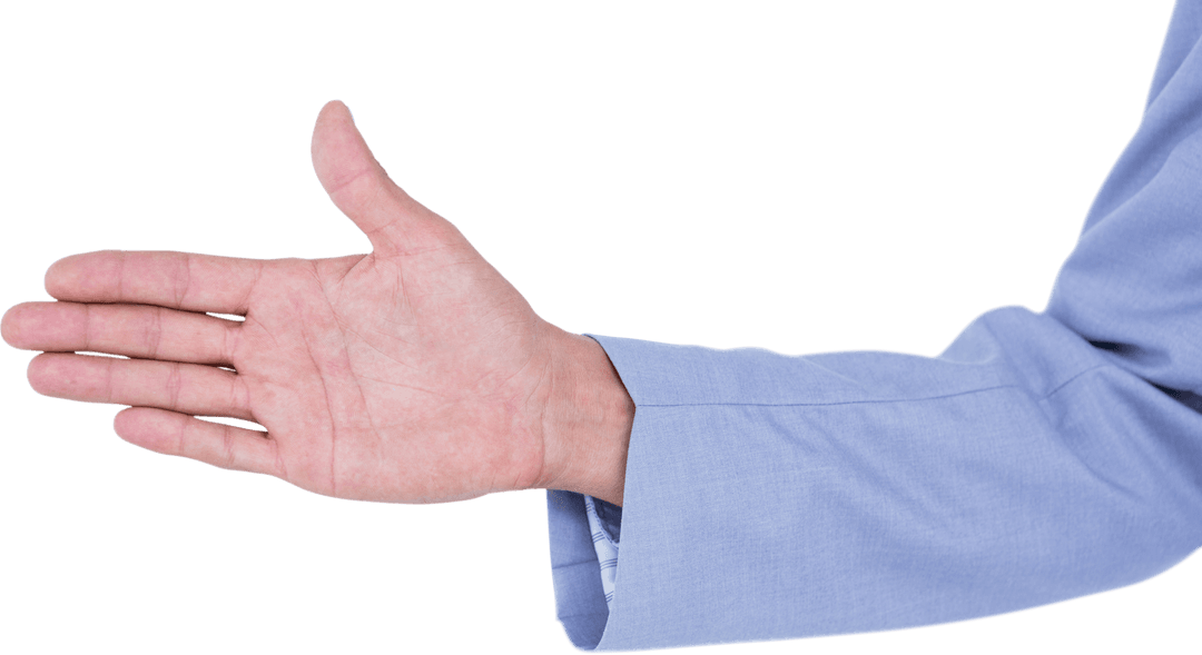 Transparent Hand Shaking Gesture with Blue Suit