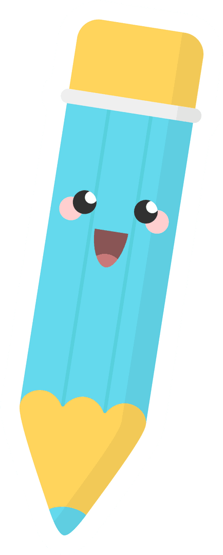 Smiling Pencil Character in Flat Design on Transparent Background