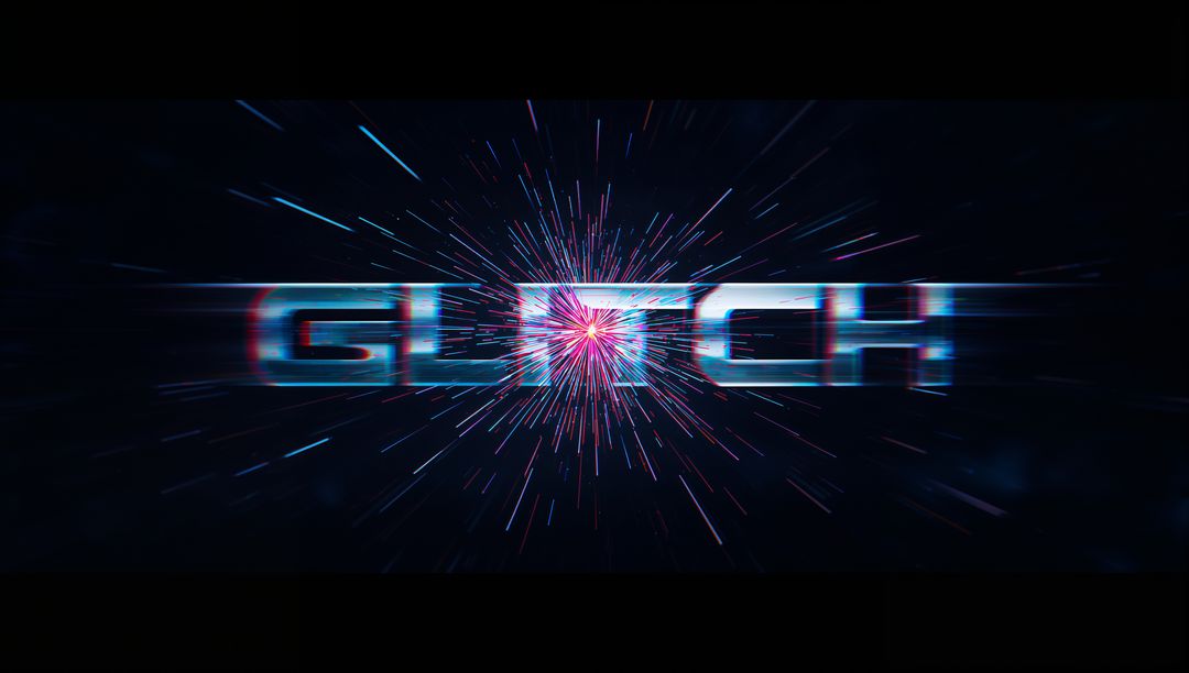 Glitch Text with Neon Light Streaks in Futuristic Cyberspace Design