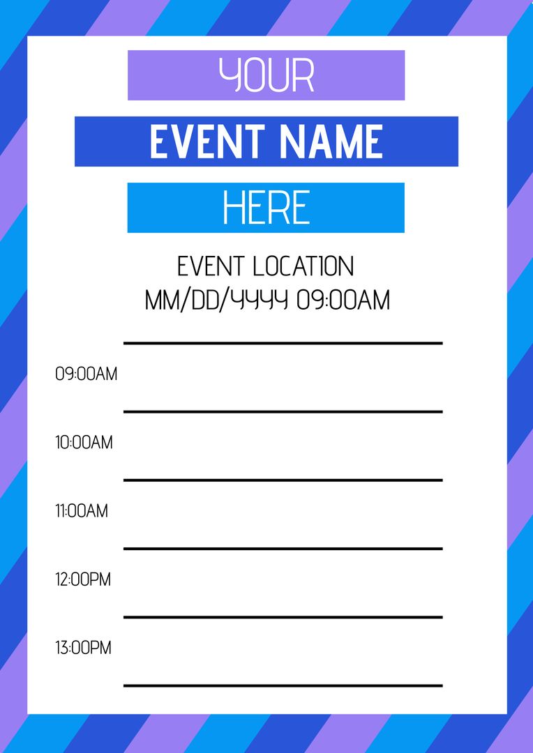 Event Schedule Template with Blue and Purple Striped Border - Download Free Stock Templates Pikwizard.com