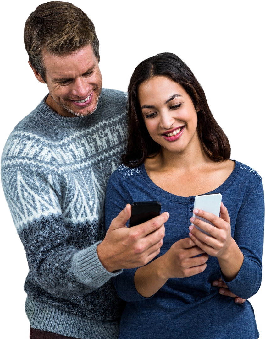 Transparent Couple Smiling While Using Smartphones - Download Free Stock Images Pikwizard.com