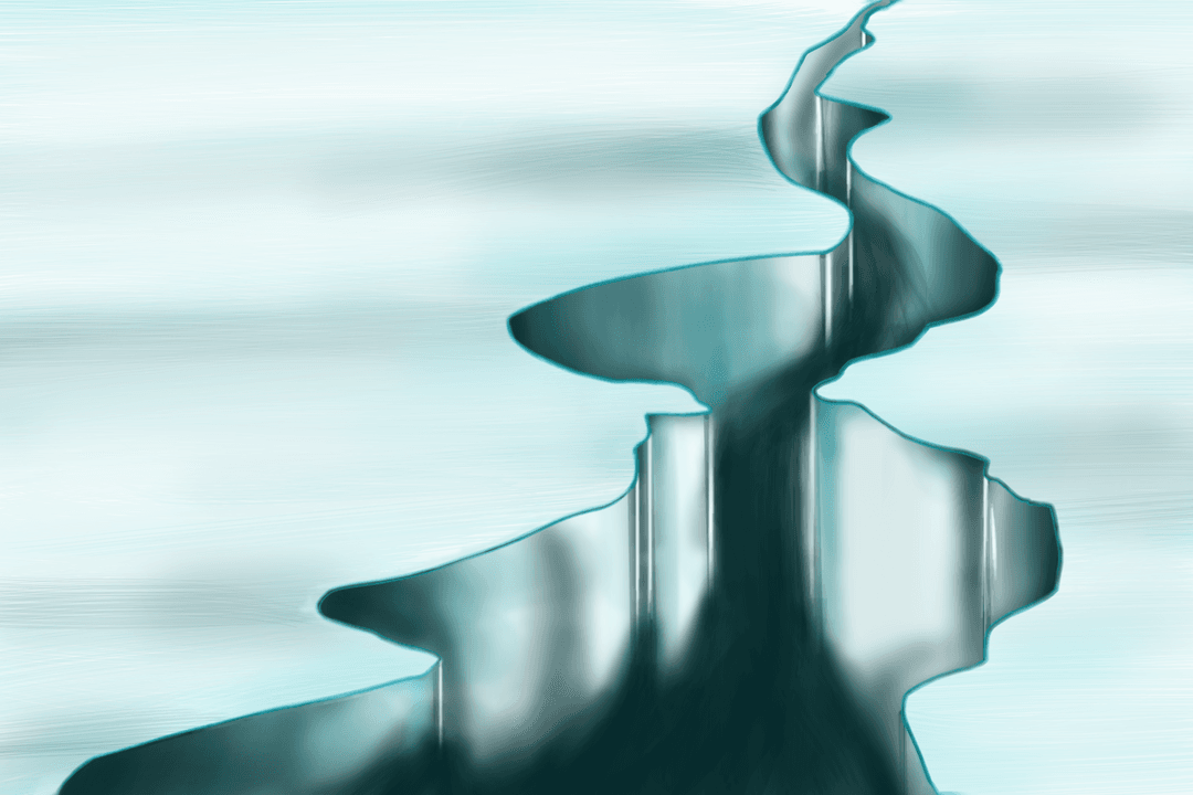 Abstract Valley Scene with Snow and Skies on Transparent Background