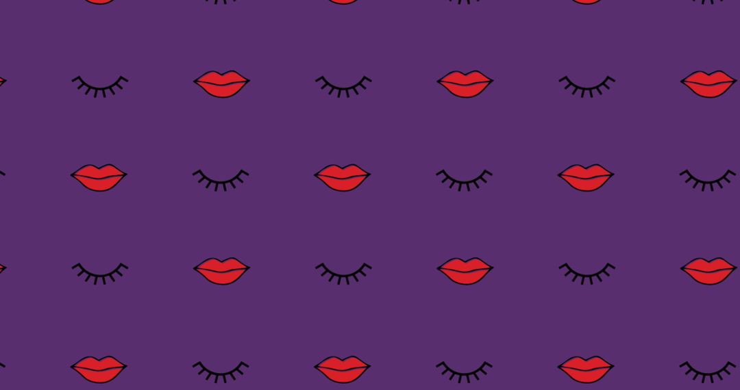 Playful Red Lips and Closed Eyes Pattern on Purple Background