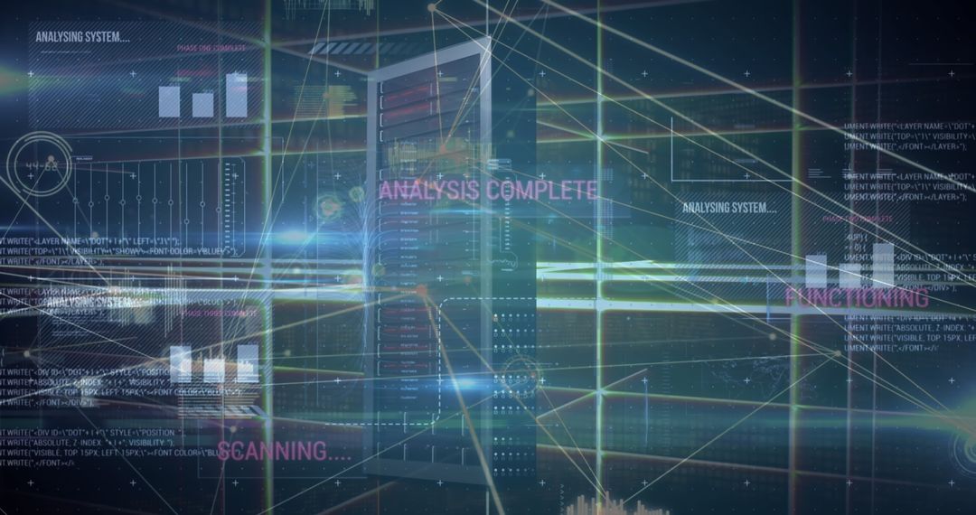 Futuristic Streaming Server with Digital Grid Lines Displays Analytics