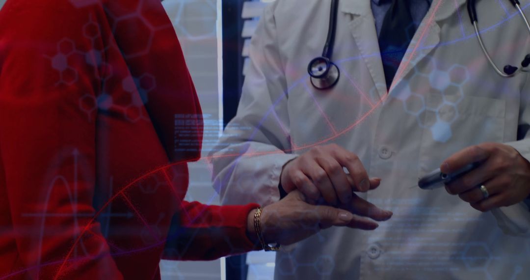 Doctor Analyzing Patient With Digital Molecular Display