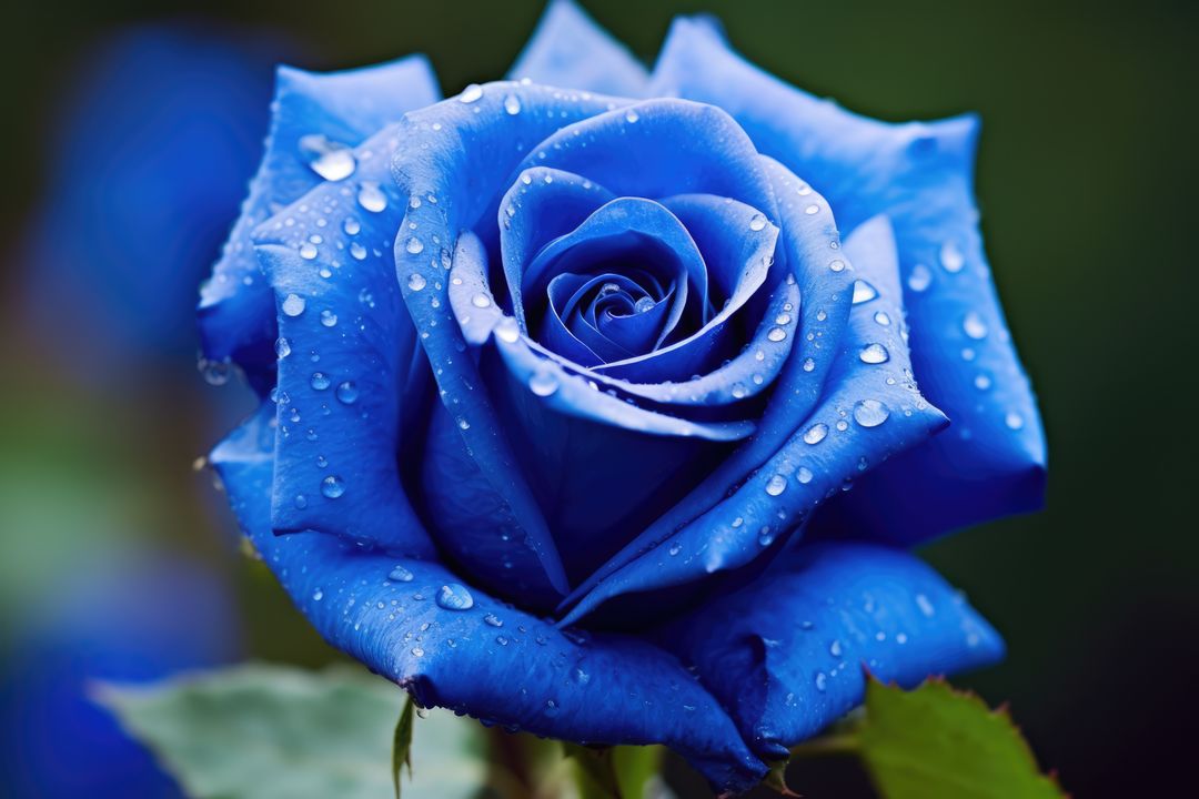 Close-up of Vibrant Blue Rose with Dew Drops On Petals - Free Images, Stock Photos and Pictures on Pikwizard.com