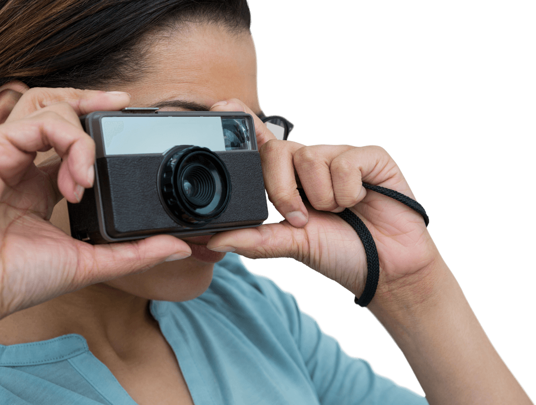 Woman Using Camera for photography, Isolated on Transparent Background