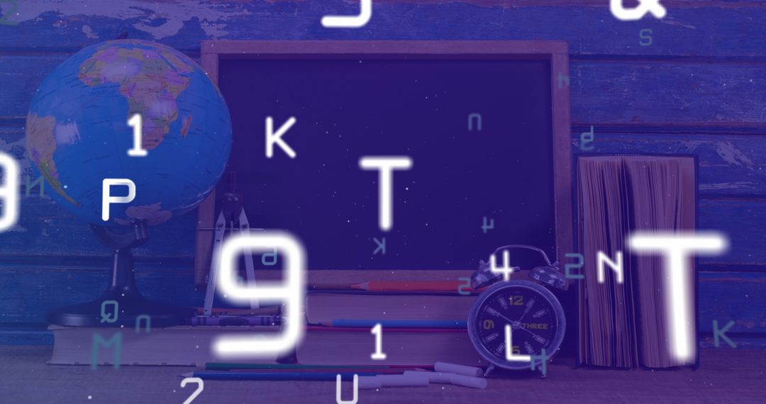 Alphabets and Numbers Over School Supplies Background