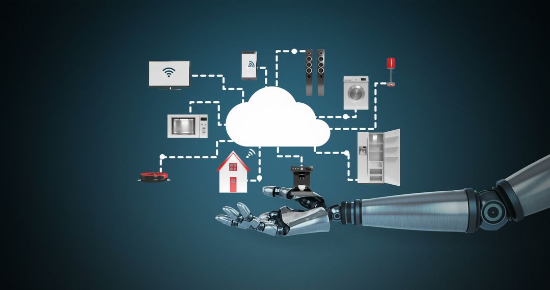 Robotic Hand Displaying IoT Network with Home Devices - Free Images, Stock Photos and Pictures on Pikwizard.com