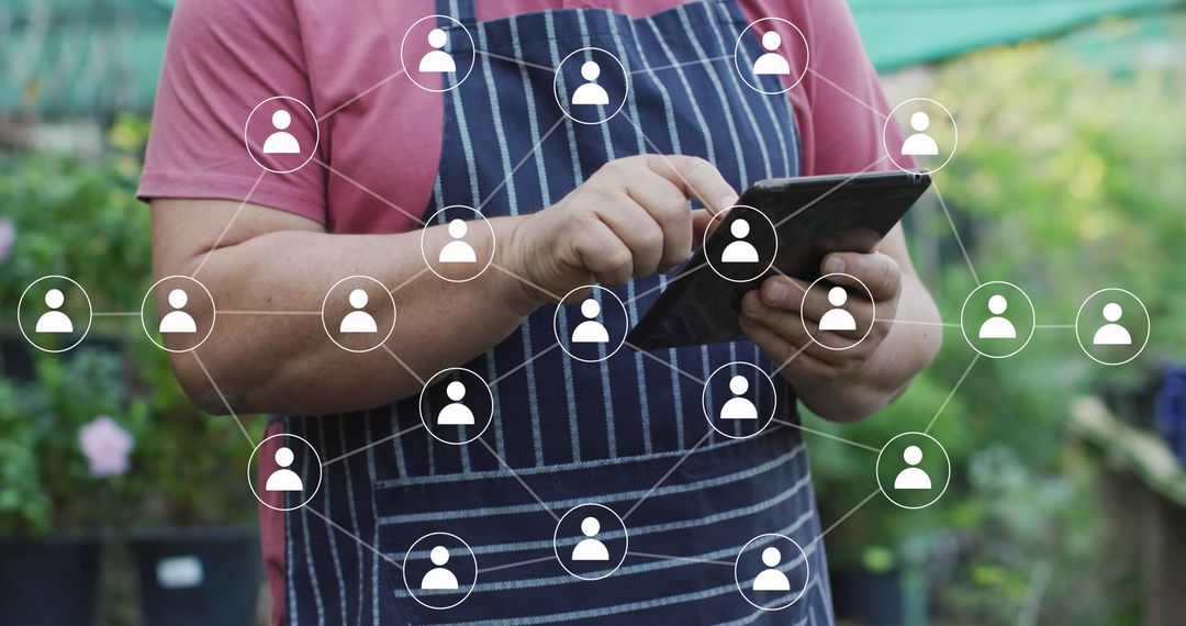 Man Using Tablet with Digital Network Overlay