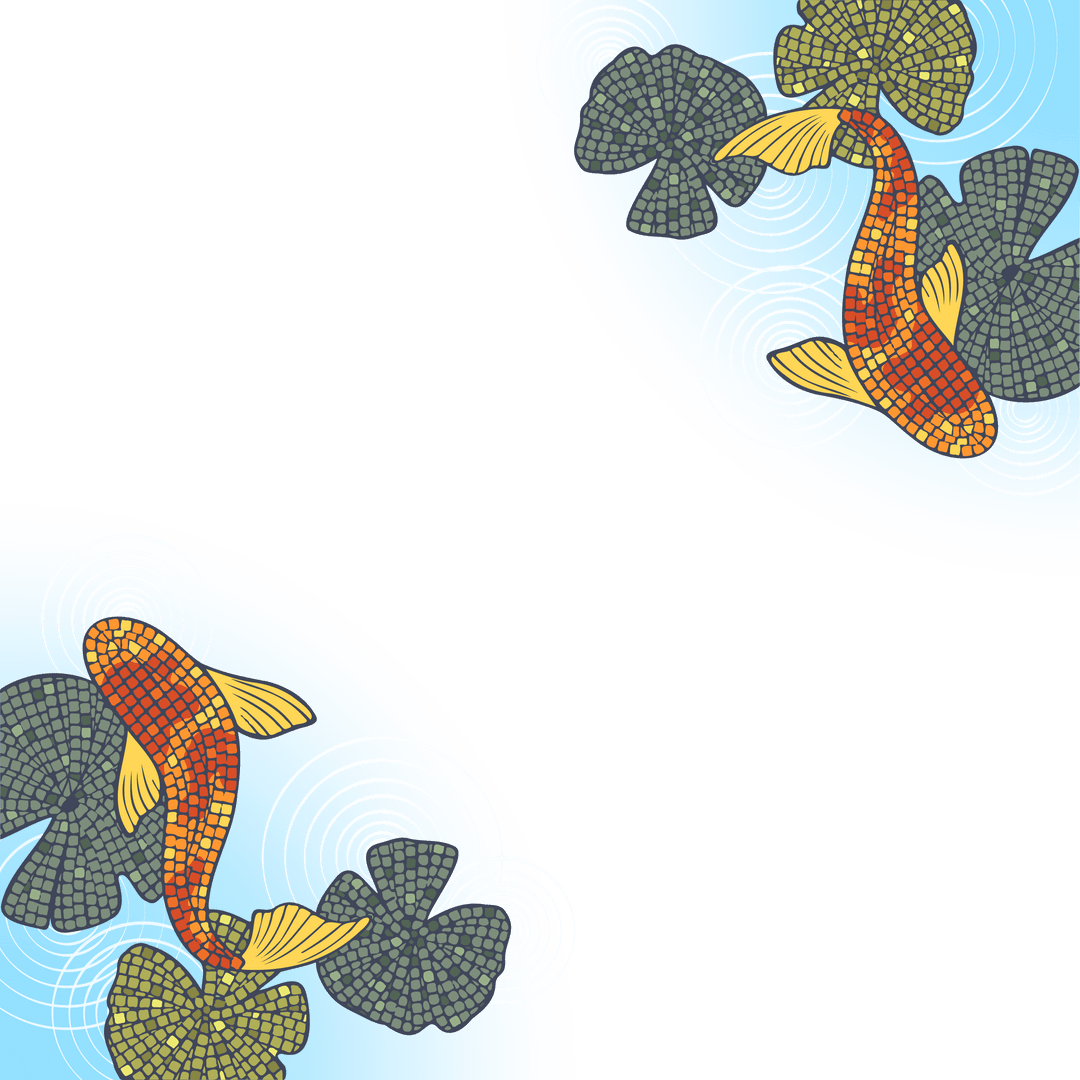Mosaic Koi and Lily Pads with Transparent Ripples for Artistic Decor