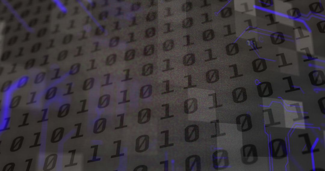 Digital Binary Code Display Underneath Abstract Blue Technology Design