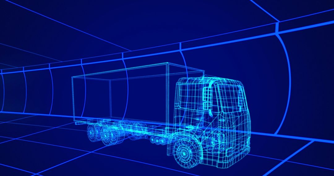 3D Blueprint of Modern Truck with Digital Grid Background