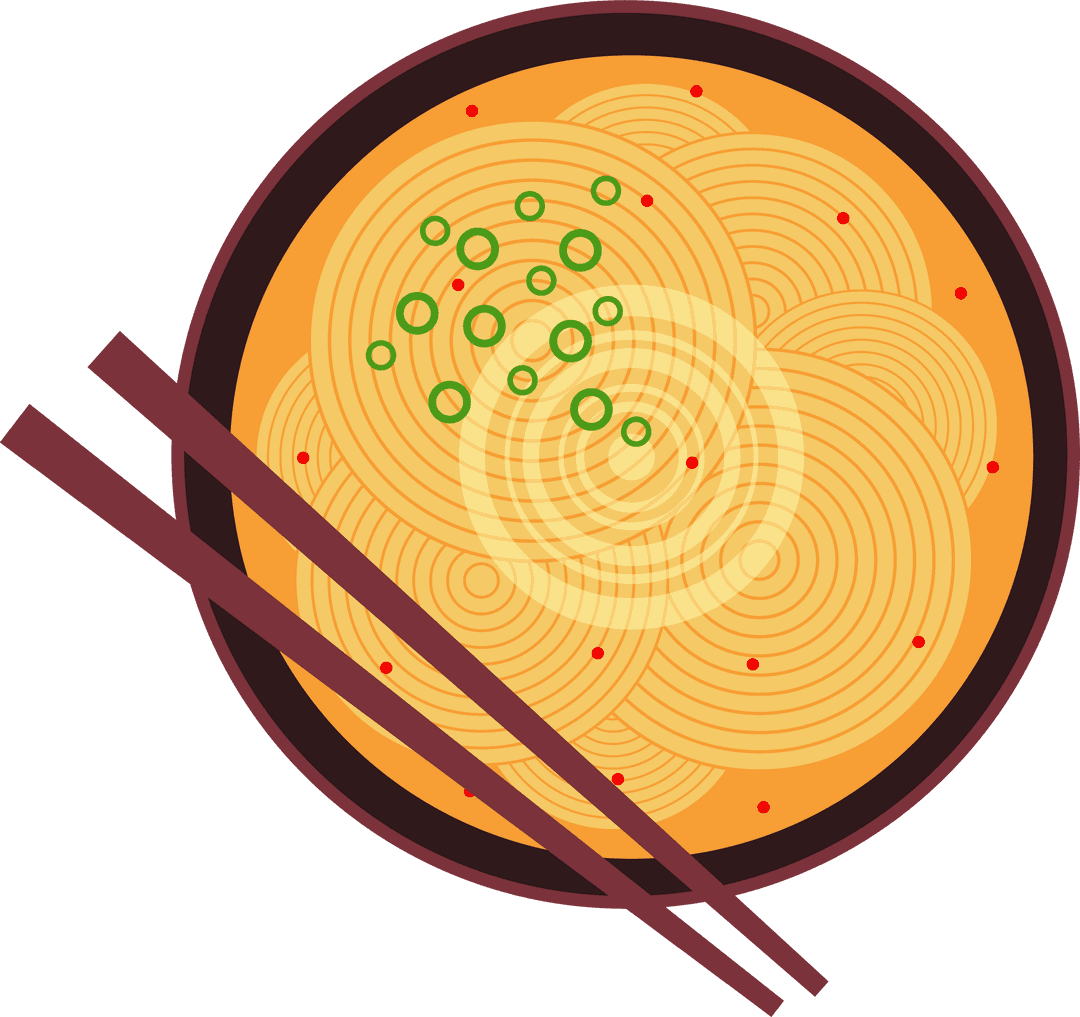 Minimalist Ramen Illustration with Green Onions and Chopsticks