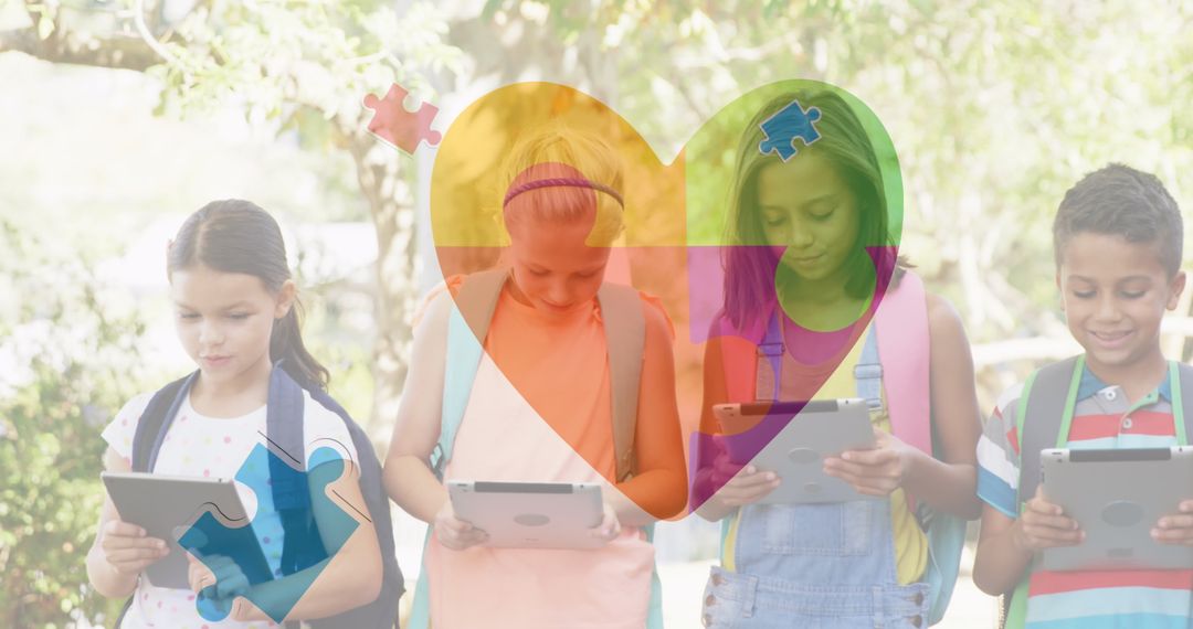 Children Engaging with Tablets for Autism Awareness