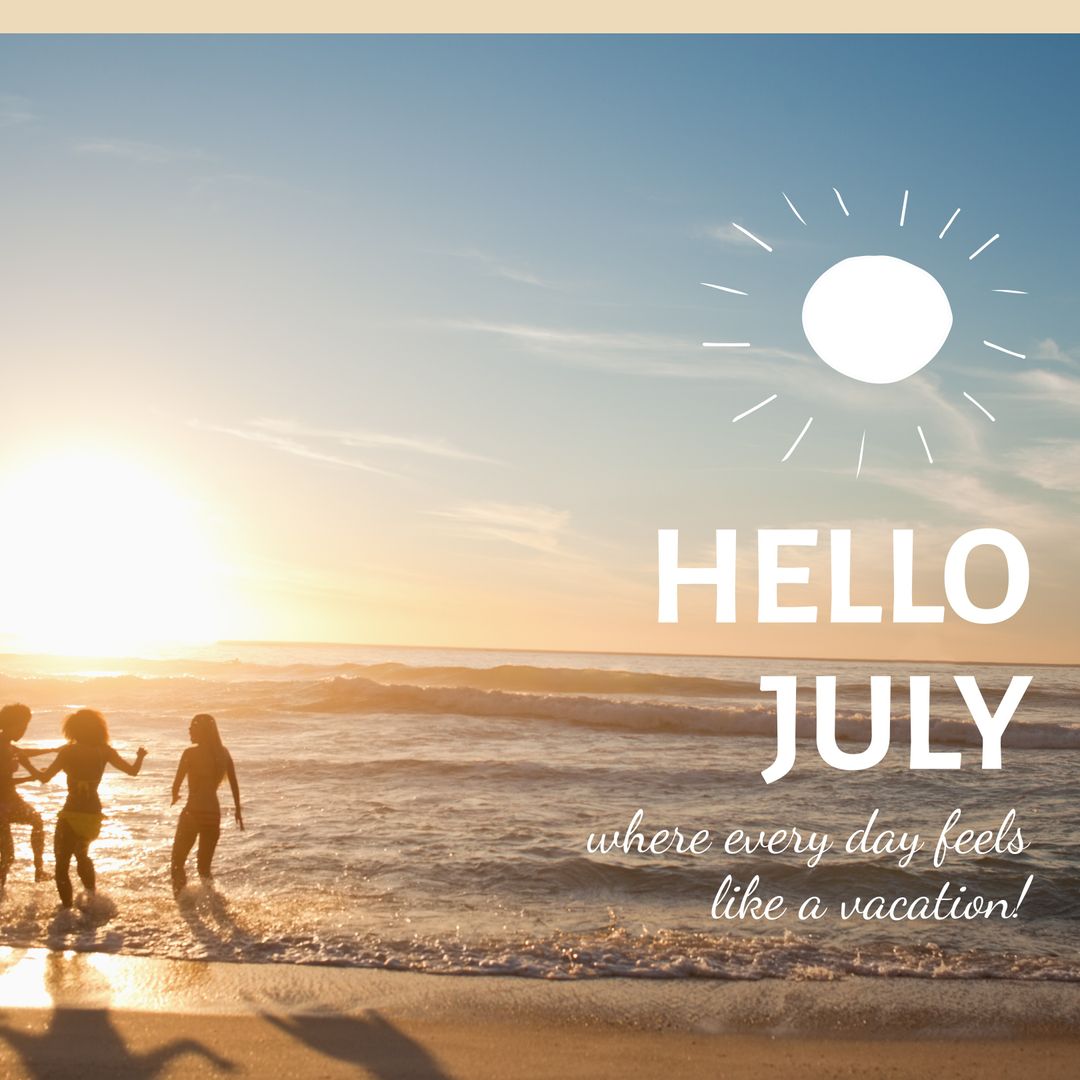 Women Celebrating Summer Vacation on Beach at Sunset