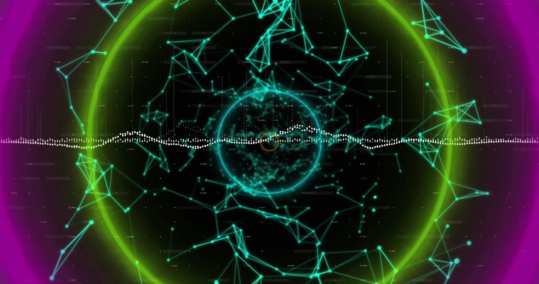 Abstract Global Network with Neon Circular Patterns and Connections