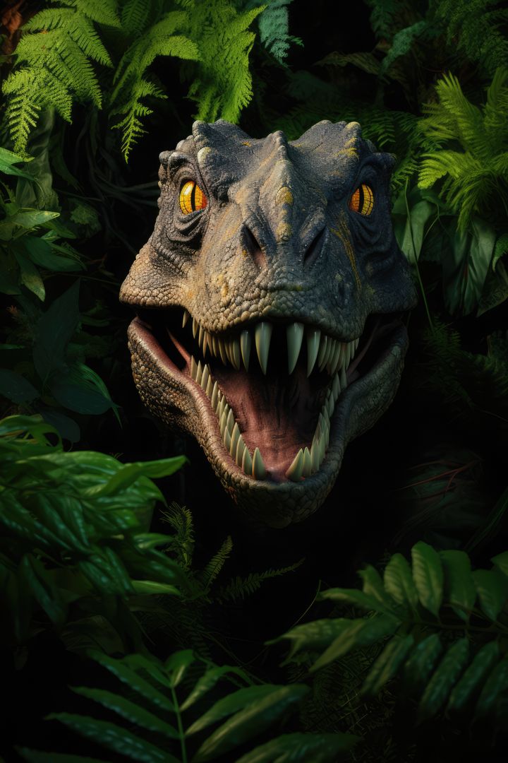 Headshot of dinosaur with plants in forest, created using generative ai technology - Free Images, Stock Photos and Pictures on Pikwizard.com