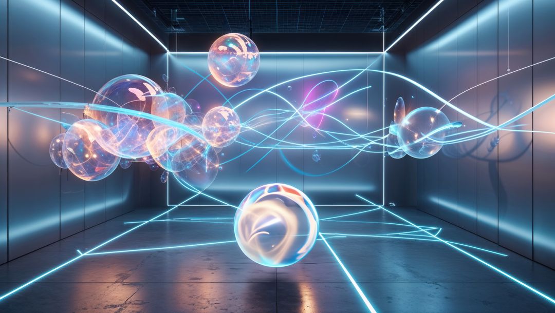 Futuristic Luminous Spheres in High-Tech Digital Chamber