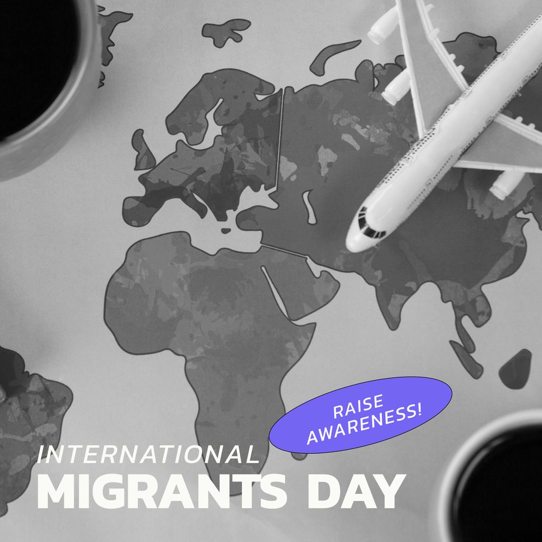 International Migrants Day Awareness with Airplane and Map