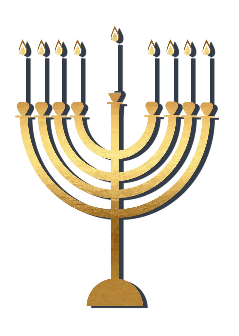 Golden Candelabrum with Nine Lit Candles on Transparent Background