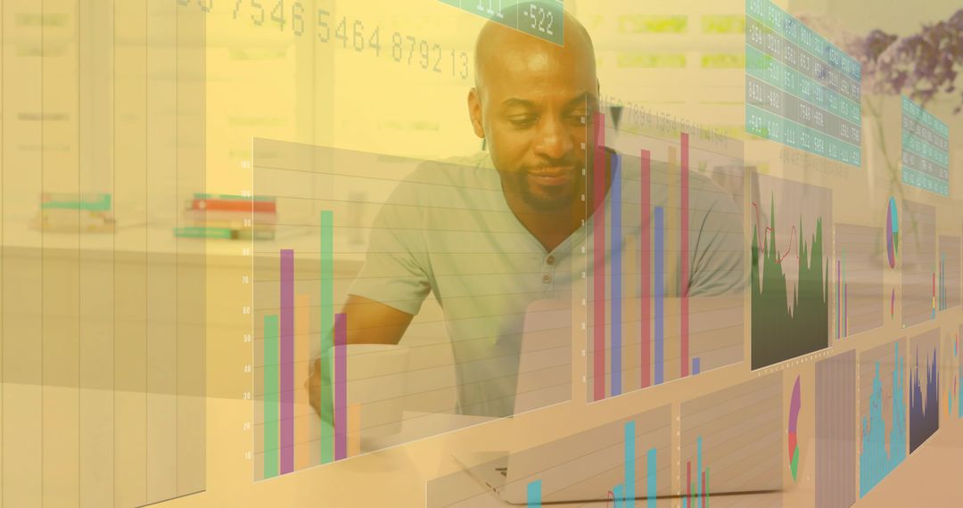 Business Analyst Interacts with Futuristic Financial Holographic Charts