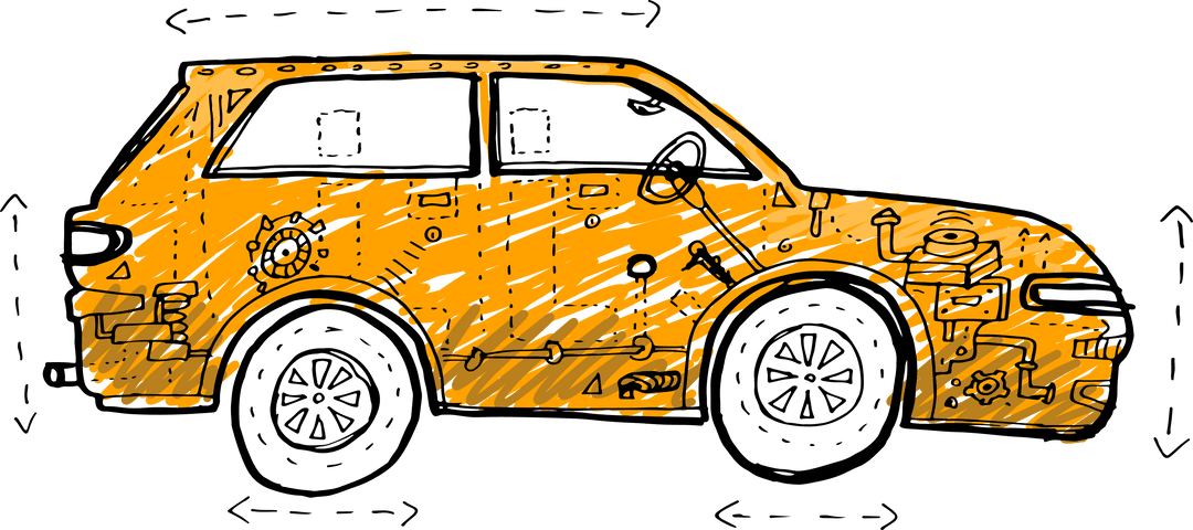Yellow Transparent Car Diagram with Engineering Details