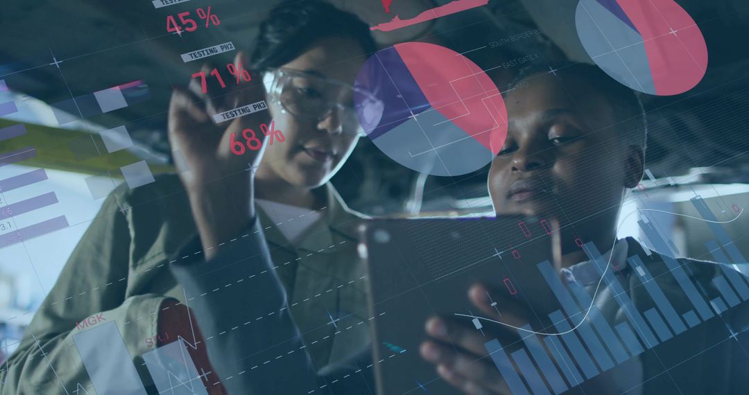 Two Women Collaborating with Futuristic Data Analytics