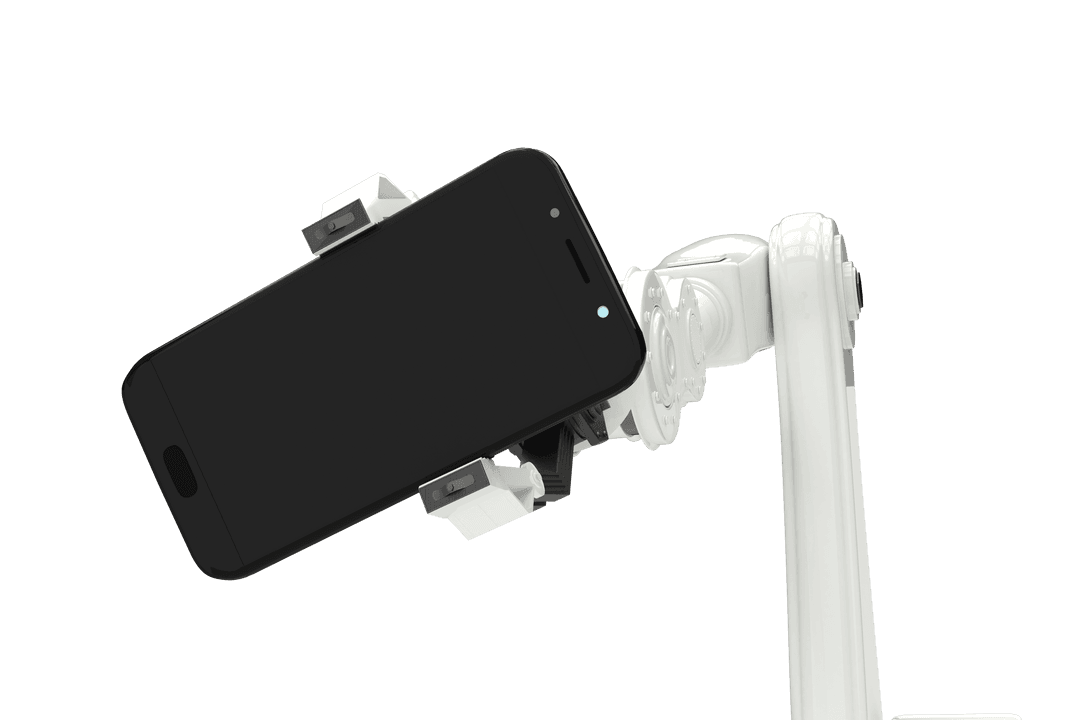 Transparent Digital Illustration of Robotic Arm Holding Smartphone