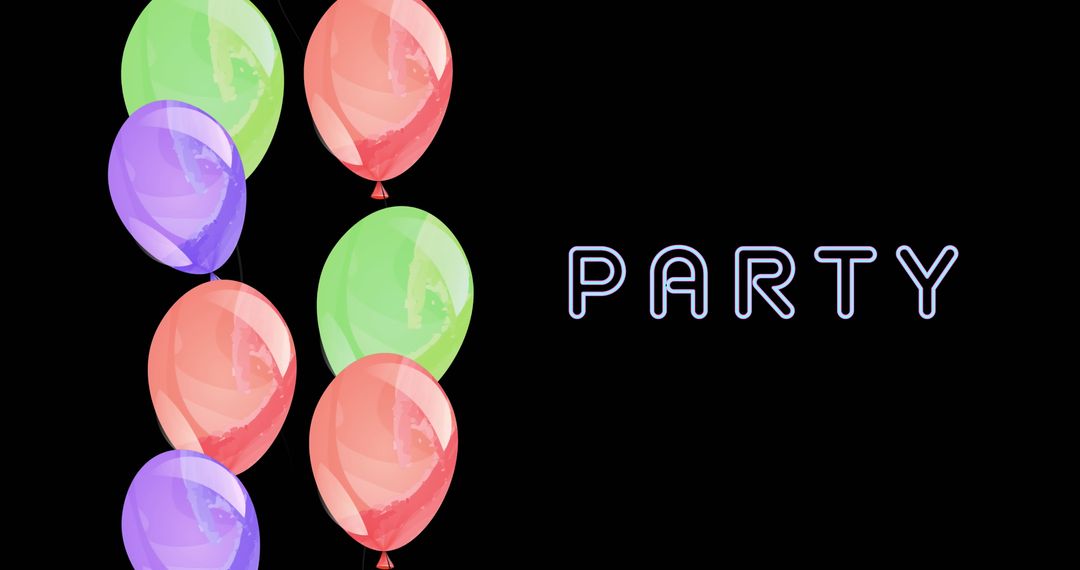Colorful Balloons with Party Text on Black Background