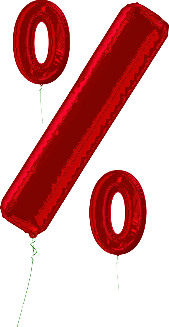 Floating Red Balloon Percent Symbol on Transparent Background
