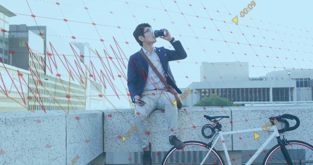 Businessman Analyzing Financial Data While Relaxing with Bicycle