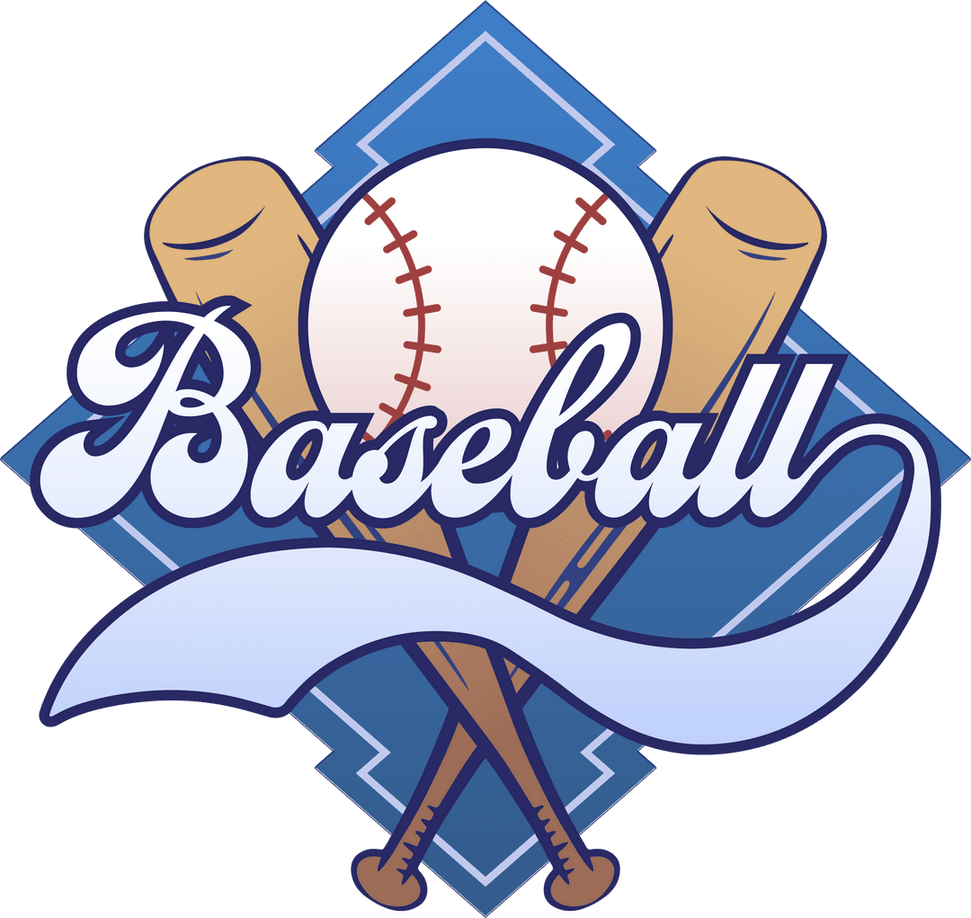 Baseball Logo with Crossed Bats on Transparent Background