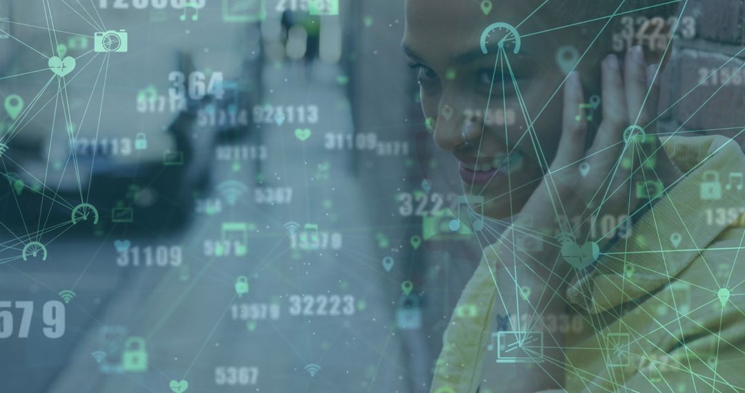 Global Networking Technology with Digital Icons and Woman