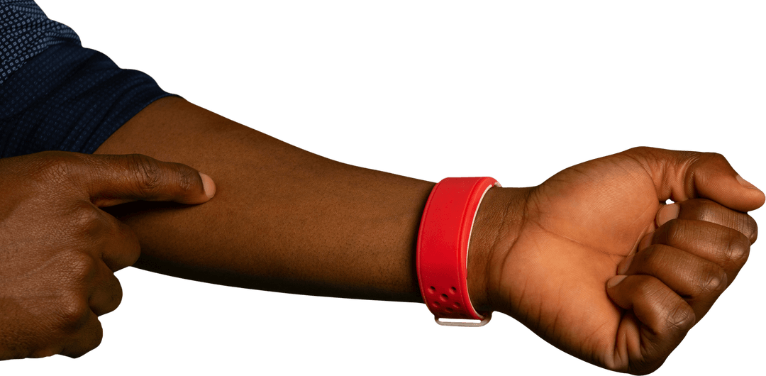 Transparent Wristband on Arm with Gesturing Hand Focus