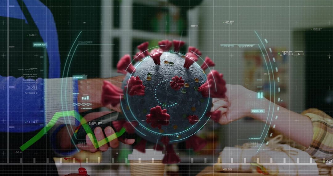 Digital Render of Virus Overlaid on Futuristic Technology Background