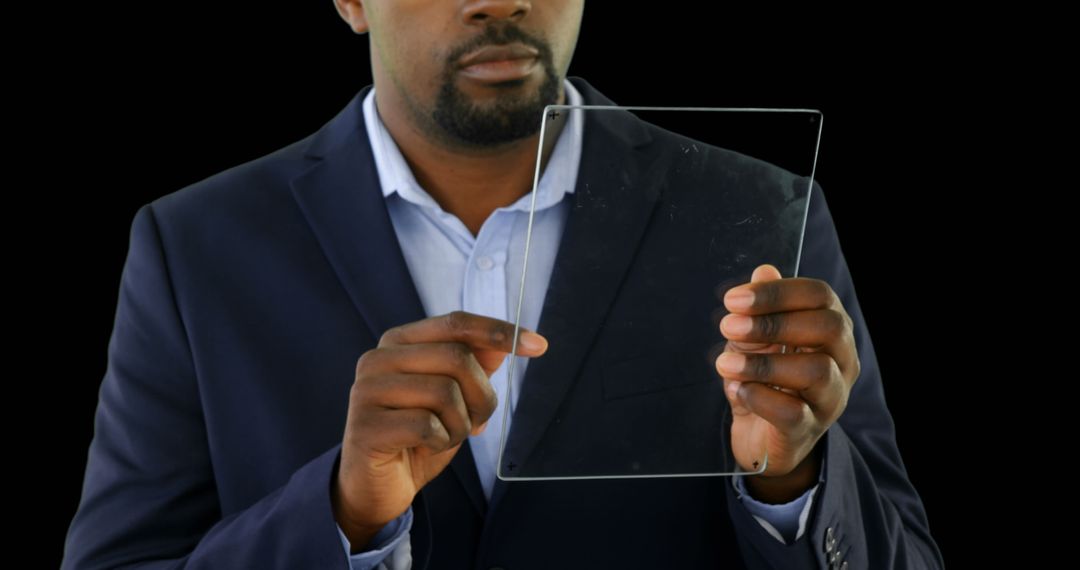 Businessman Interacting with Transparent Display Technology